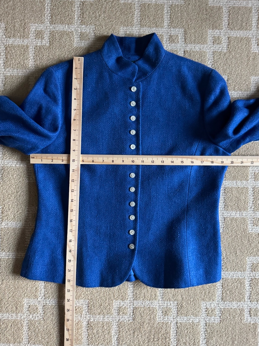 Lauren Ralph Lauren Herringbone Wool Blend Button Jacket Cobalt Blue Size 12 - Picture 5 of 5